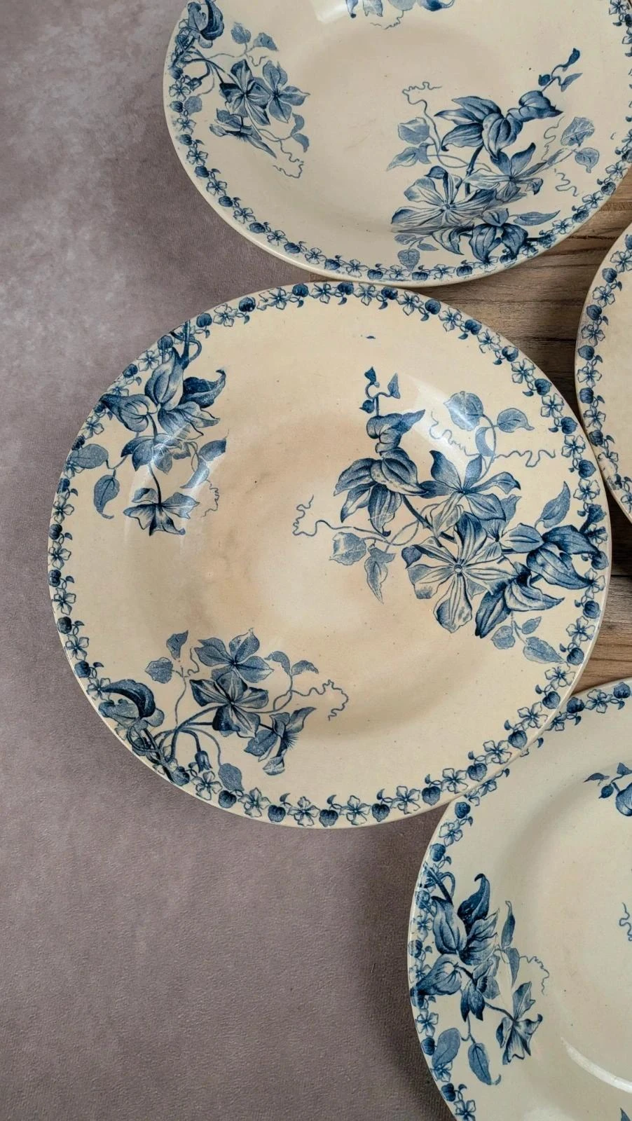 Lot de 5 assiettes creuses anciennes Vieillard & Cie Bordeaux, modèle Clématite – photo 4